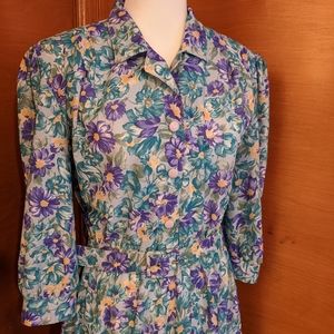 80s Floral Shirtwaist Dress